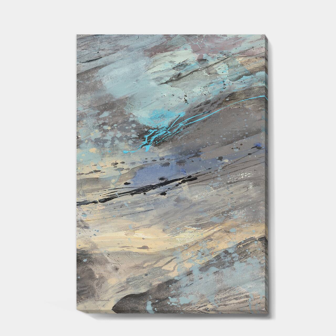 Designart - Rock Teal Panel I - Modern &#x26; Contemporary Premium Canvas Wall Art
